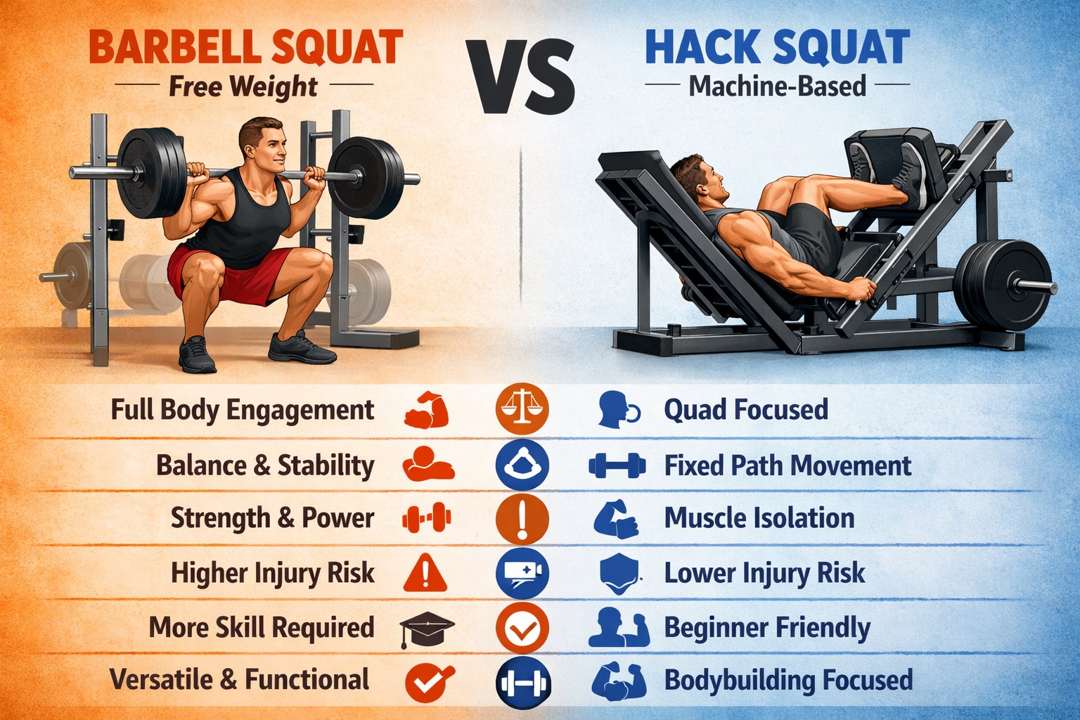 Barbell Squat vs Hack Squat: Key Differences